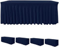 4 Pack Navy Spandex Table Covers 6ft Rectangle Ruffle Skirts for Party in 30x72 Inch| 4 Pack in Navy