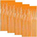 4 Pack Orange Foil Fringe Curtain, Thanksgiving Birthday Party Decorations in Orange