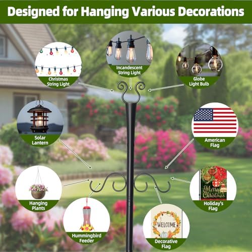 4 Pack Outdoor Patio Light Poles for String Lights, 10Ft Heavy Duty Metal String Light Poles with Shepherds, alternate view 4