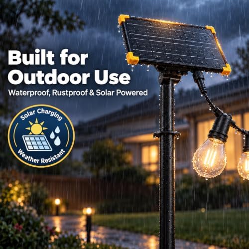 4 Pack Outdoor String Light Poles with Solar Panel & 590 Inch LED String Lights, Heavy Duty Metal Light Pole for, alternate