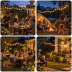 4 Pack Outdoor String Light Poles with Solar Panel & 590 Inch LED String Lights, Heavy Duty Metal Light Pole for, alternate