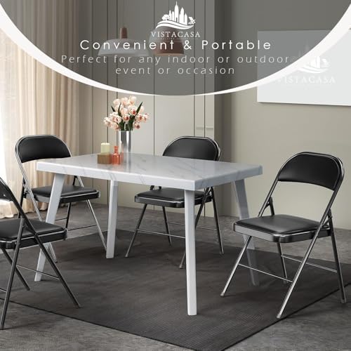 4 Pack Padded Folding Chairs, PU Leather Seat, 350 lb, Black in Black, alternate view 5