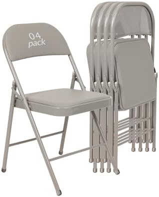 4 Pack Padded Folding Chairs, PU Leather Seat, 350 lb, Grey in Grey