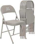 4 Pack Padded Folding Chairs, PU Leather Seat, 350 lb, Grey in Grey