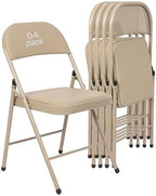 4 Pack Padded Folding Chairs, PU Leather Seat, 350 lb, Khaki in Khaki
