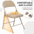 4 Pack Padded Folding Chairs, PU Leather Seat, 350 lb, Khaki in Khaki, alternate view 3