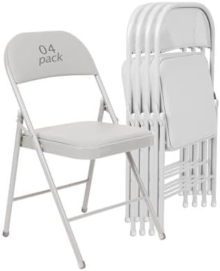 4 Pack Padded Folding Chairs, PU Leather Seat, 350 lb, White in White