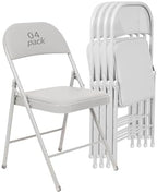 4 Pack Padded Folding Chairs, PU Leather Seat, 350 lb, White in White
