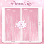 4 Pack Pastel Light Pink Fringe Backdrop, 3.2x8.2ft Shining Foil Tinsel Curtains, Birthday Party Decorations, alternate view