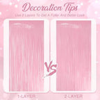 4 Pack Pastel Light Pink Fringe Backdrop, 3.2x8.2ft Shining Foil Tinsel Curtains, Birthday Party Decorations, alternate view