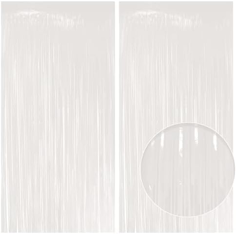 4 Pack Pastel White Fringe Backdrop, 3.2x8.2ft Shining Foil Tinsel Curtains, Birthday Party Decorations Door