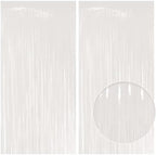 4 Pack Pastel White Fringe Backdrop, 3.2x8.2ft Shining Foil Tinsel Curtains, Birthday Party Decorations Door