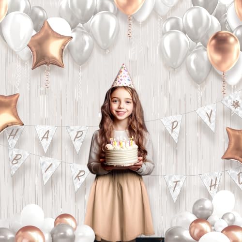 4 Pack Pastel White Fringe Backdrop, 3.2x8.2ft Shining Foil Tinsel Curtains, Birthday Party Decorations Door, alternate view