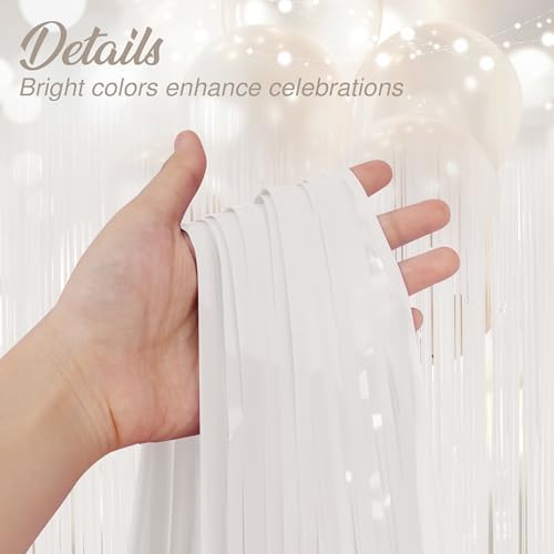 4 Pack Pastel White Fringe Backdrop, 3.2x8.2ft Shining Foil Tinsel Curtains, Birthday Party Decorations Door, alternate view