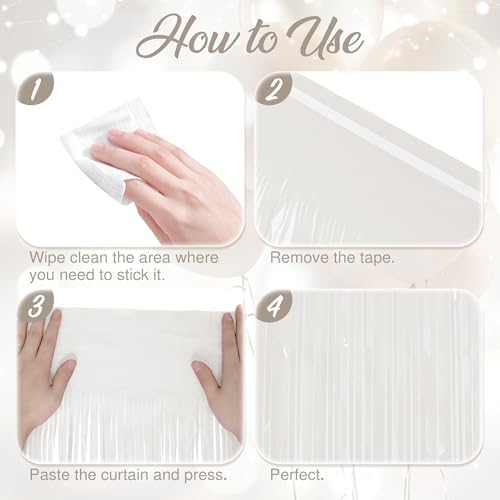 4 Pack Pastel White Fringe Backdrop, 3.2x8.2ft Shining Foil Tinsel Curtains, Birthday Party Decorations Door, alternate view