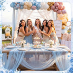 4 Pack Pearl Tulle Table Runner, 2 White 2 Light Blue in 30 x 118 inch in White and Light Blue, alternate view 2