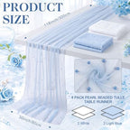 4 Pack Pearl Tulle Table Runner, 2 White 2 Light Blue in 30 x 118 inch in White and Light Blue, alternate view 3