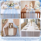 4 Pack Pearl Tulle Table Runner, 2 White 2 Light Blue in 30 x 118 inch in White and Light Blue, alternate view 6