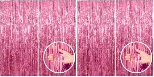 4 Pack Pink Backdrop Party Decorations Tinsel Curtain Party Backdrop Foil Fringe Birthday Decorations Photo