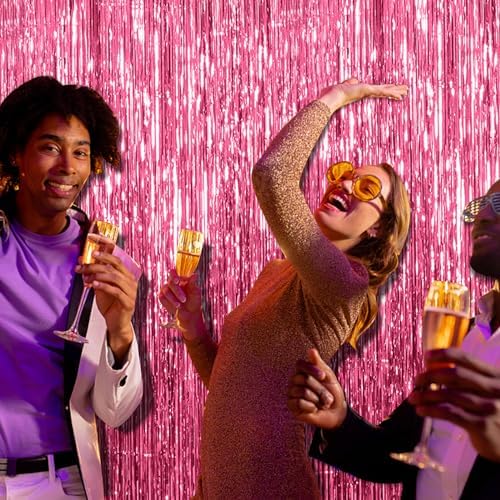 4 Pack Pink Backdrop Party Decorations Tinsel Curtain Party Backdrop Foil Fringe Birthday Decorations Photo, alternate view 5
