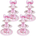 4 Pack Pink Bow Cupcake Stands, 3 Tier Dessert Towers for Parties in Pink