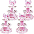 4 Pack Pink Bow Cupcake Stands, 3 Tier Dessert Towers for Parties in Pink