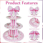 4 Pack Pink Bow Cupcake Stands, 3 Tier Dessert Towers for Parties in Pink, alternate view 4