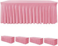 4 Pack Pink Spandex Table Covers 6ft Rectangle Ruffle Skirts for Party
