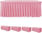 4 Pack Pink Spandex Table Covers 6ft Rectangle Ruffle Skirts for Party