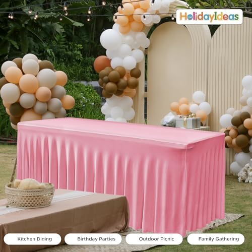 4 Pack Pink Spandex Table Covers 6ft Rectangle Ruffle Skirts for Party, alternate view 2
