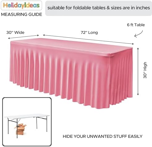 4 Pack Pink Spandex Table Covers 6ft Rectangle Ruffle Skirts for Party, alternate view 5