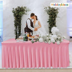 4 Pack Pink Spandex Table Covers 6ft Rectangle Ruffle Skirts for Party, alternate view 6