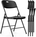 4 Pack Plastic Folding Chairs, Capacity 450 LBS Foldable Chair, Black in Black