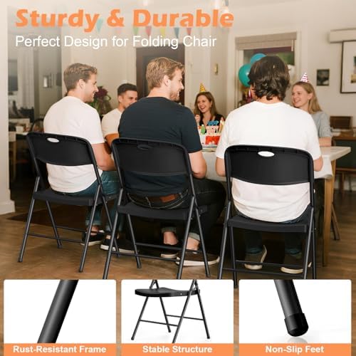 4 Pack Plastic Folding Chairs, Capacity 450 LBS Foldable Chair, Black in Black, alternate view 4