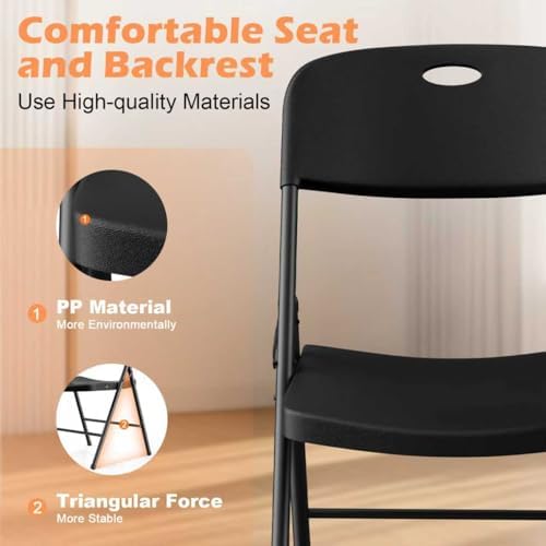 4 Pack Plastic Folding Chairs, Capacity 450 LBS Foldable Chair, Black in Black, alternate view 5