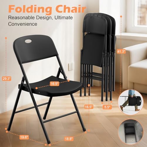 4 Pack Plastic Folding Chairs, Capacity 450 LBS Foldable Chair, Black in Black, alternate view 7