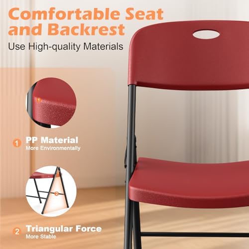 4 Pack Plastic Folding Chairs, Capacity 450 LBS Foldable Chair, Burgundy, alternate view 5