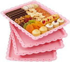 4 Pack Plastic Serving Tray for Party, 14.5 x 9.4 Inch Heavy Duty Platters for Party Buffet Wedding (Pink) in