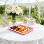 4 Pack Plastic Serving Tray for Party, 14.5 x 9.4 Inch Heavy Duty Platters for Party Buffet Wedding (Pink) in, alternate view