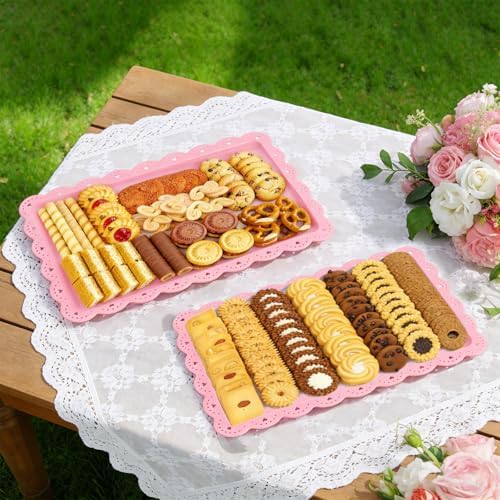 4 Pack Plastic Serving Tray for Party, 14.5 x 9.4 Inch Heavy Duty Platters for Party Buffet Wedding (Pink) in, alternate view
