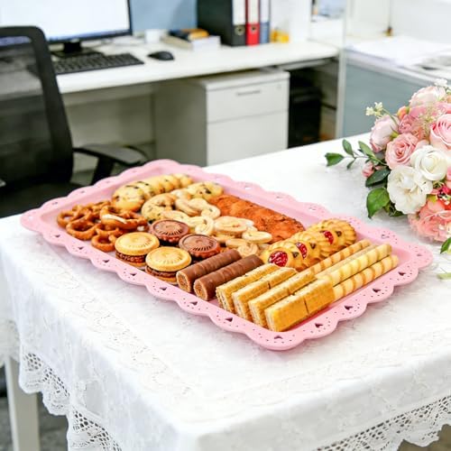 4 Pack Plastic Serving Tray for Party, 14.5 x 9.4 Inch Heavy Duty Platters for Party Buffet Wedding (Pink) in, alternate view