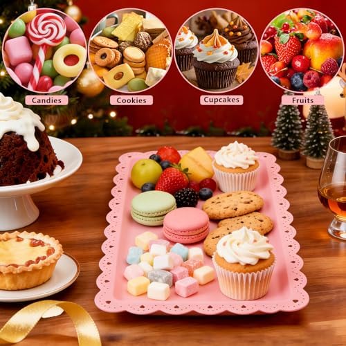 4 Pack Plastic Serving Tray for Party, 14.5 x 9.4 Inch Heavy Duty Platters for Party Buffet Wedding (Pink) in, alternate view