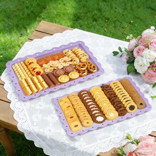4 Pack Plastic Serving Tray for Party, 14.5 x 9.4 Inch Heavy Duty Platters for Party Buffet Wedding (Purple) in, alternate