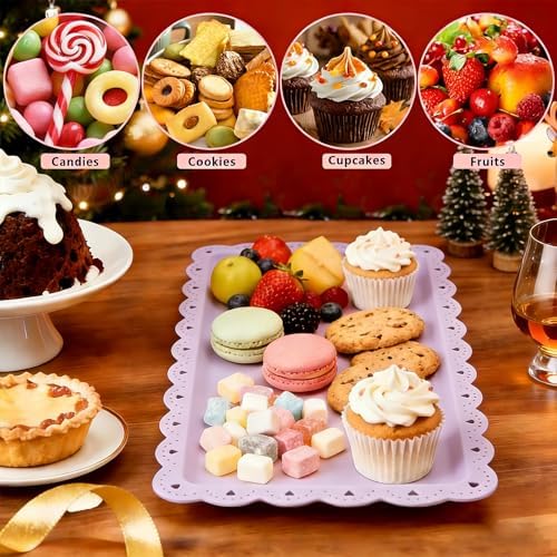 4 Pack Plastic Serving Tray for Party, 14.5 x 9.4 Inch Heavy Duty Platters for Party Buffet Wedding (Purple) in, alternate