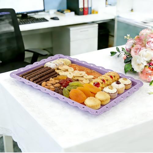 4 Pack Plastic Serving Tray for Party, 14.5 x 9.4 Inch Heavy Duty Platters for Party Buffet Wedding (Purple) in, alternate