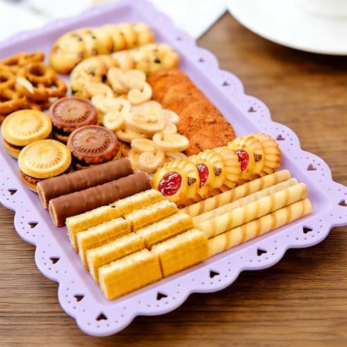 4 Pack Plastic Serving Tray for Party, 14.5 x 9.4 Inch Heavy Duty Platters for Party Buffet Wedding (Purple) in, alternate