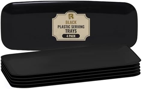 4 Pack Plastic Serving Trays for Party - Black Serving Tray 17 by 6.5 in - Heavy Duty Dessert Trays for Food