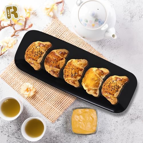 4 Pack Plastic Serving Trays for Party - Black Serving Tray 17 by 6.5 in - Heavy Duty Dessert Trays for Food, alternate view
