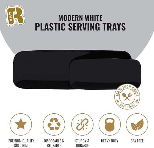 4 Pack Plastic Serving Trays for Party - Black Serving Tray 17 by 6.5 in - Heavy Duty Dessert Trays for Food, alternate view