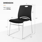 4 Pack Plastic Stacking Chairs, Stackable Office Chair, Black in Black, alternate view 2